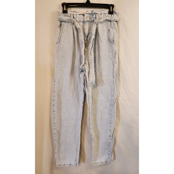 ZARA 90s Style HIgh Waist Acid Wash with Tie Jeans Size 2 - Picture 1 of 5